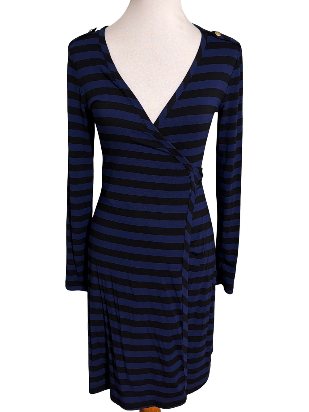 Banana Republic Navy Black Stripe Wrap Midi Dress